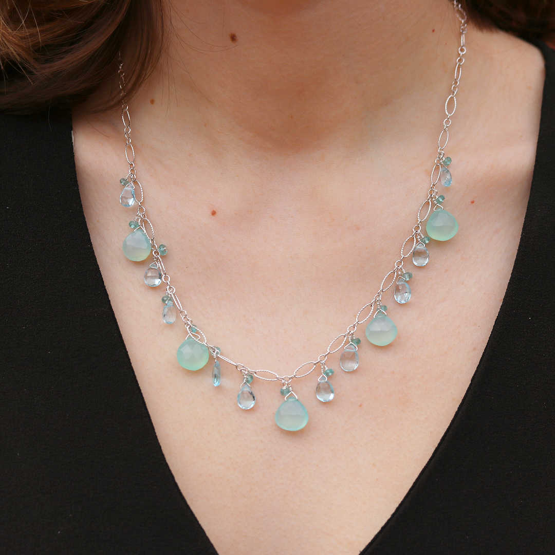 Briolette Chalcedony & Blue Topaz Necklace