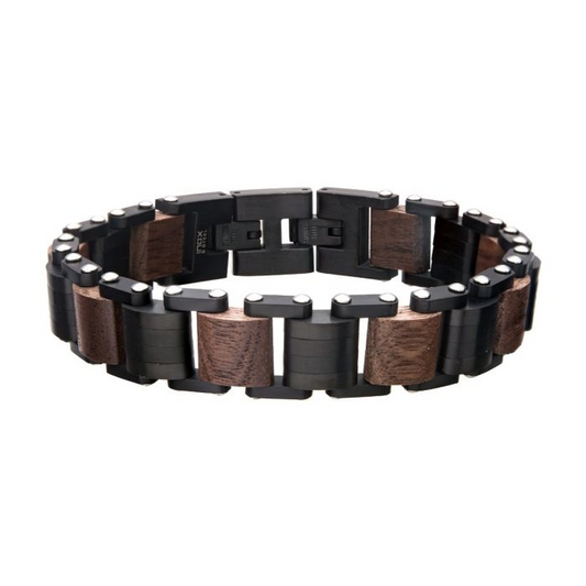 Black Stainless Steel & Walnut Bracelet