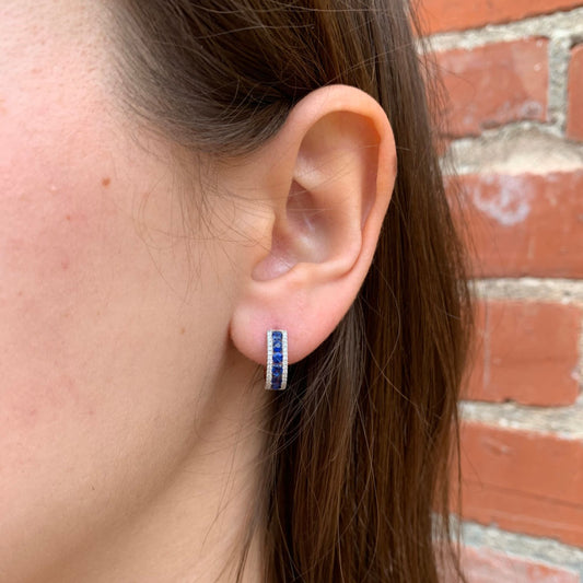 Sapphire Diamond Huggie Hoop Earrings