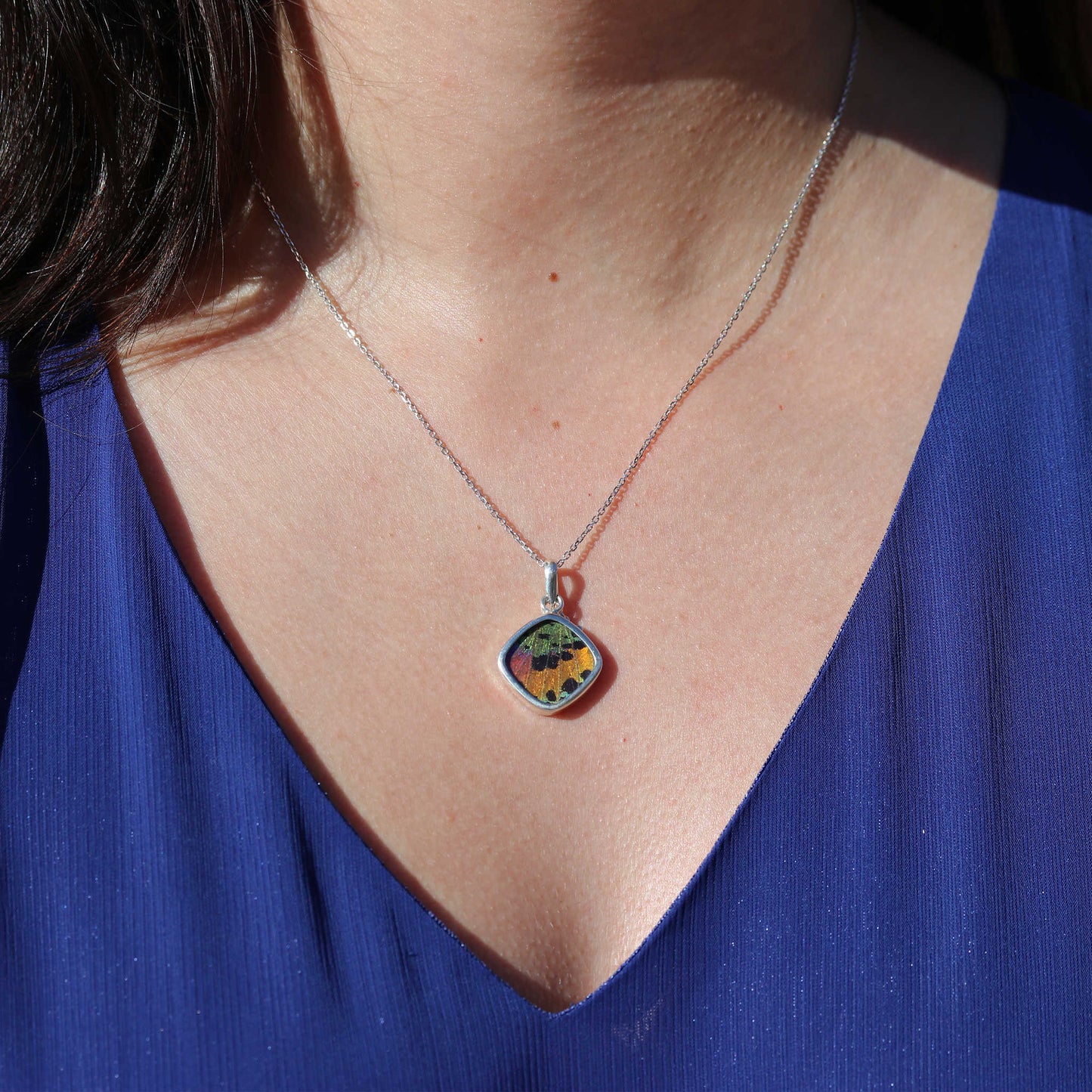 Sunset Moth Wing Cushion Pendant | Silver