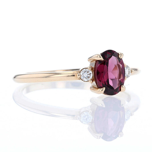 Rhodolite Garnet & Diamond 3 Stone Ring