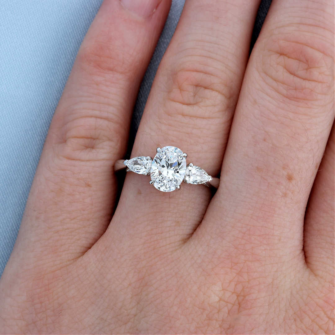 Oval 3 Stone Diamond Engagement Ring