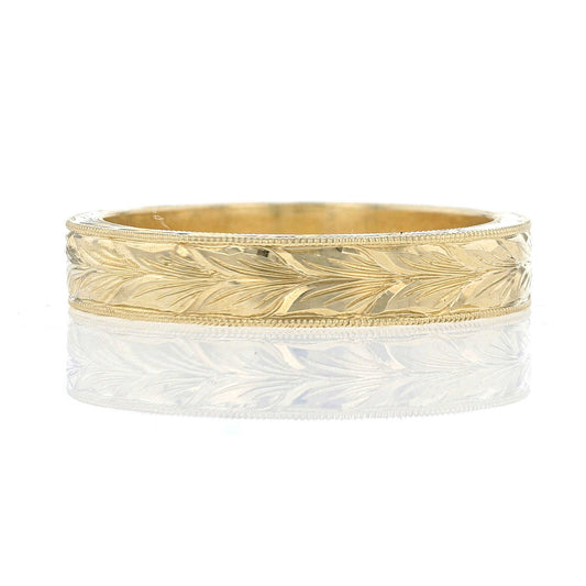 Yellow Gold Hand Engraved Wheat Band