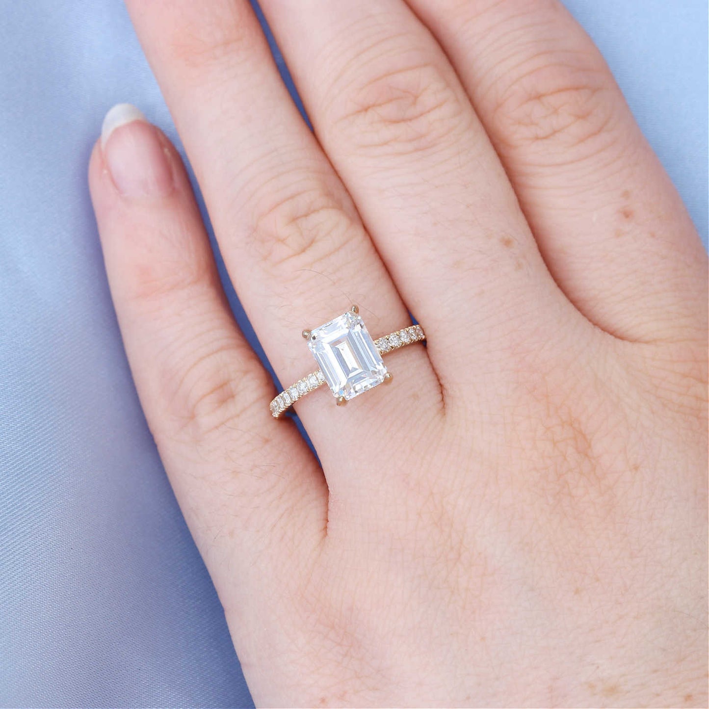 Hidden Halo Emerald Cut Diamond Engagement Ring