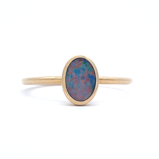 Yellow Gold Oval Australian Opal Ring