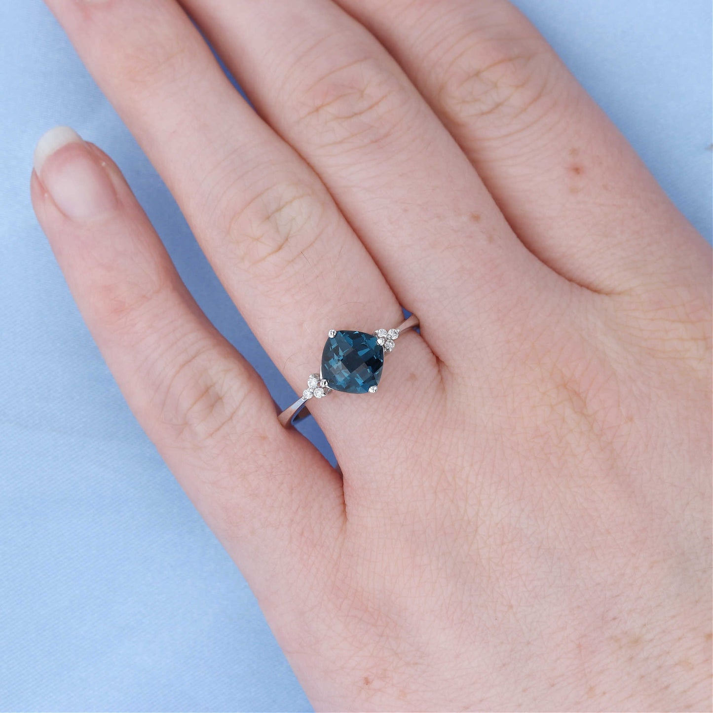 Cushion London Blue Topaz & Diamond Ring