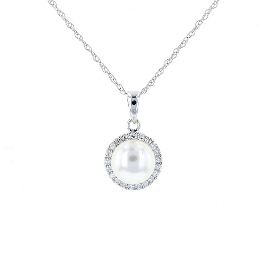 Freshwater Pearl & Diamond Halo Pendant