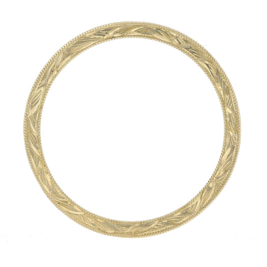 Yellow Gold Hand Engraved Leaf Band