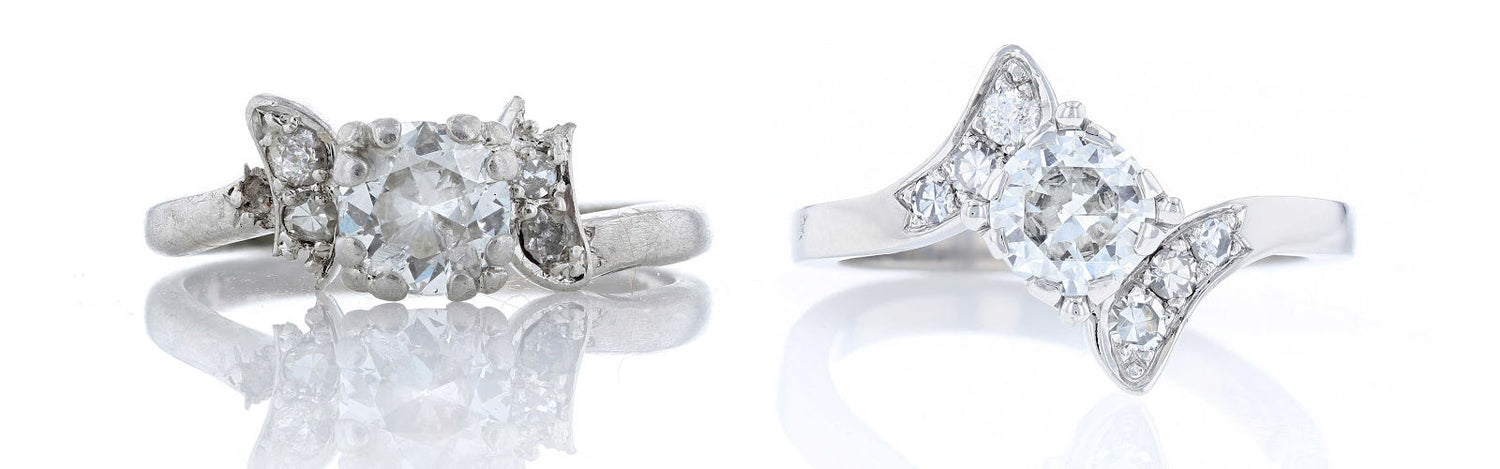 Previously broken in two separate pieces, we remade this bypass style antique engagement ring like new!