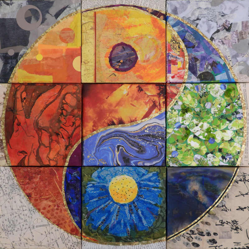 Collage Group artwork portraying a Yin Yang symbol. Called Finding Creative Harmony