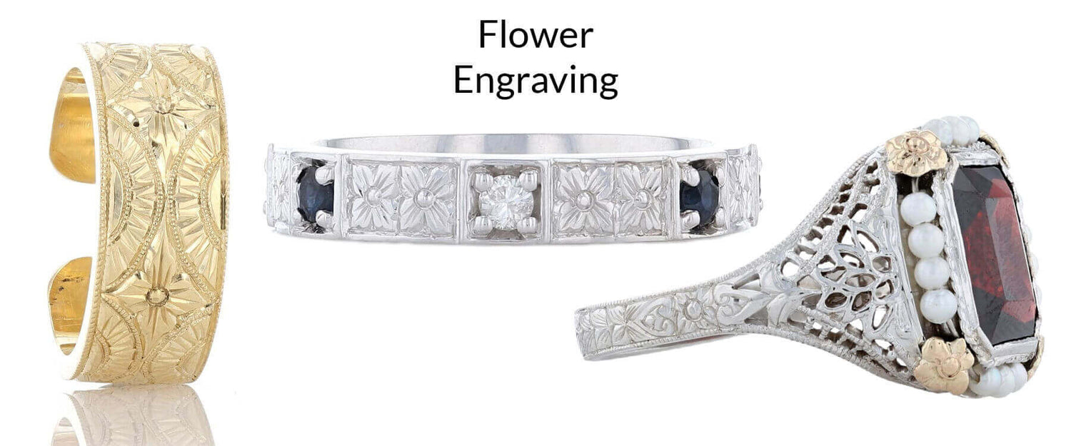 Three rings with flower engraving