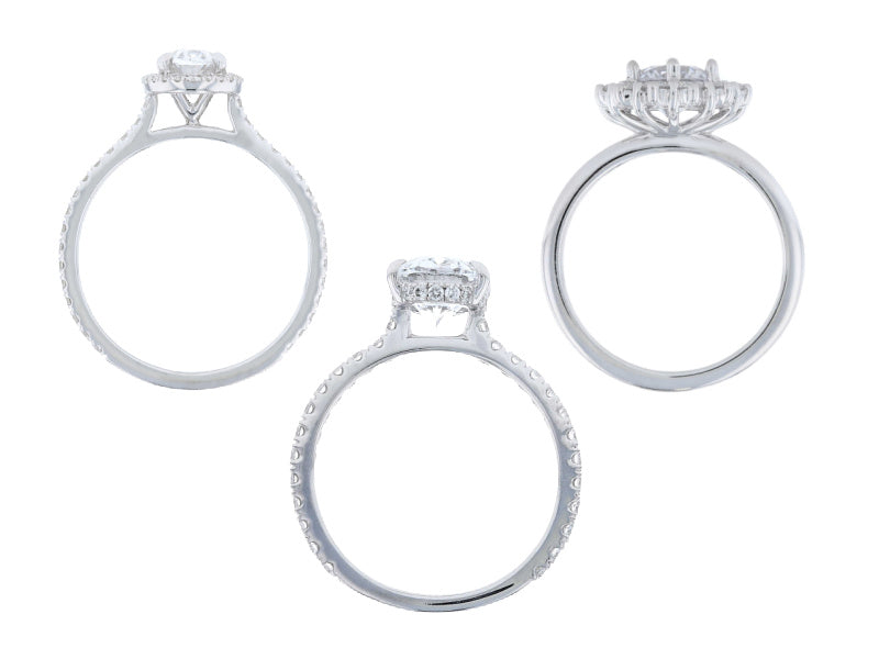 Engagement rings with a flat, straight ring rail that will work with straight wedding bands.