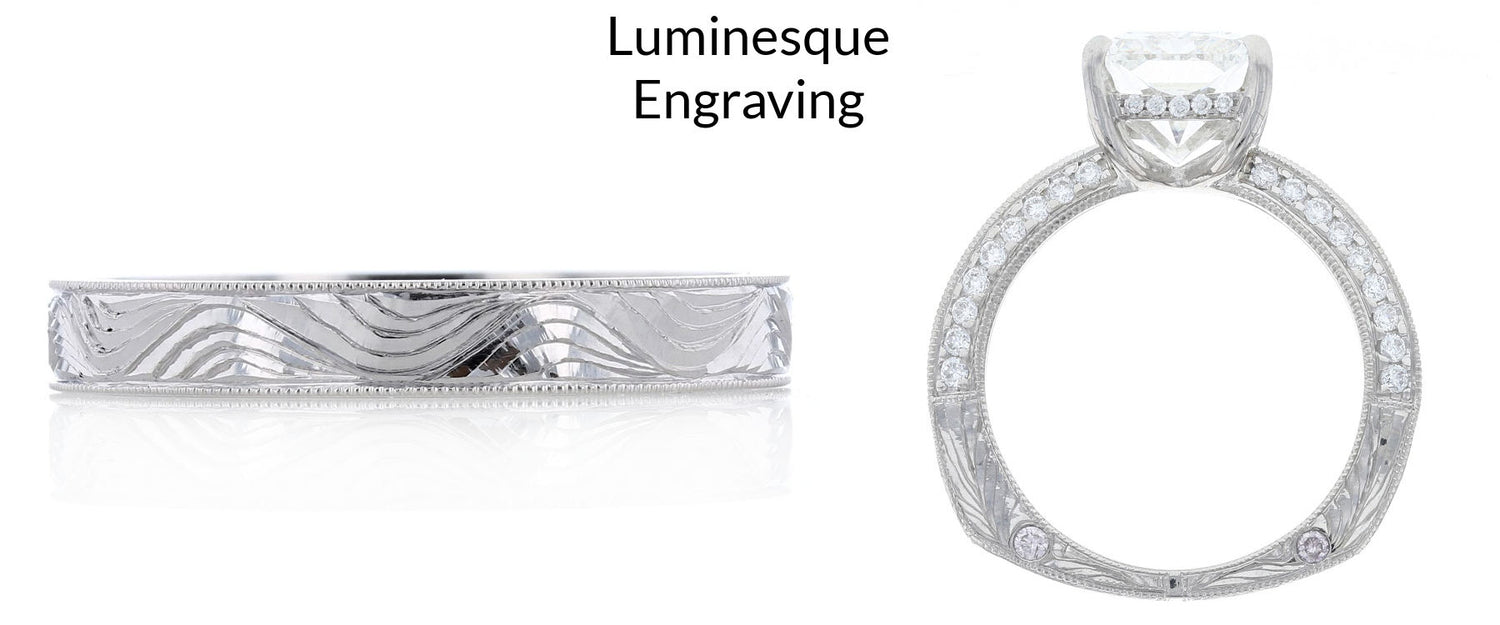 Two rings with a luminesque engraving