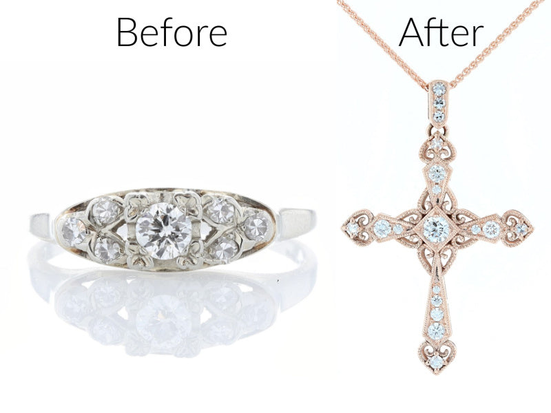 Antique ring repurposed into a necklace before and after