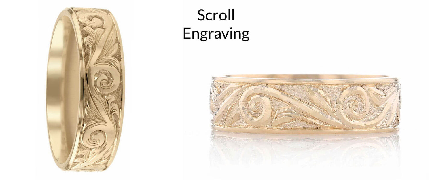 Two rings with scroll engraving
