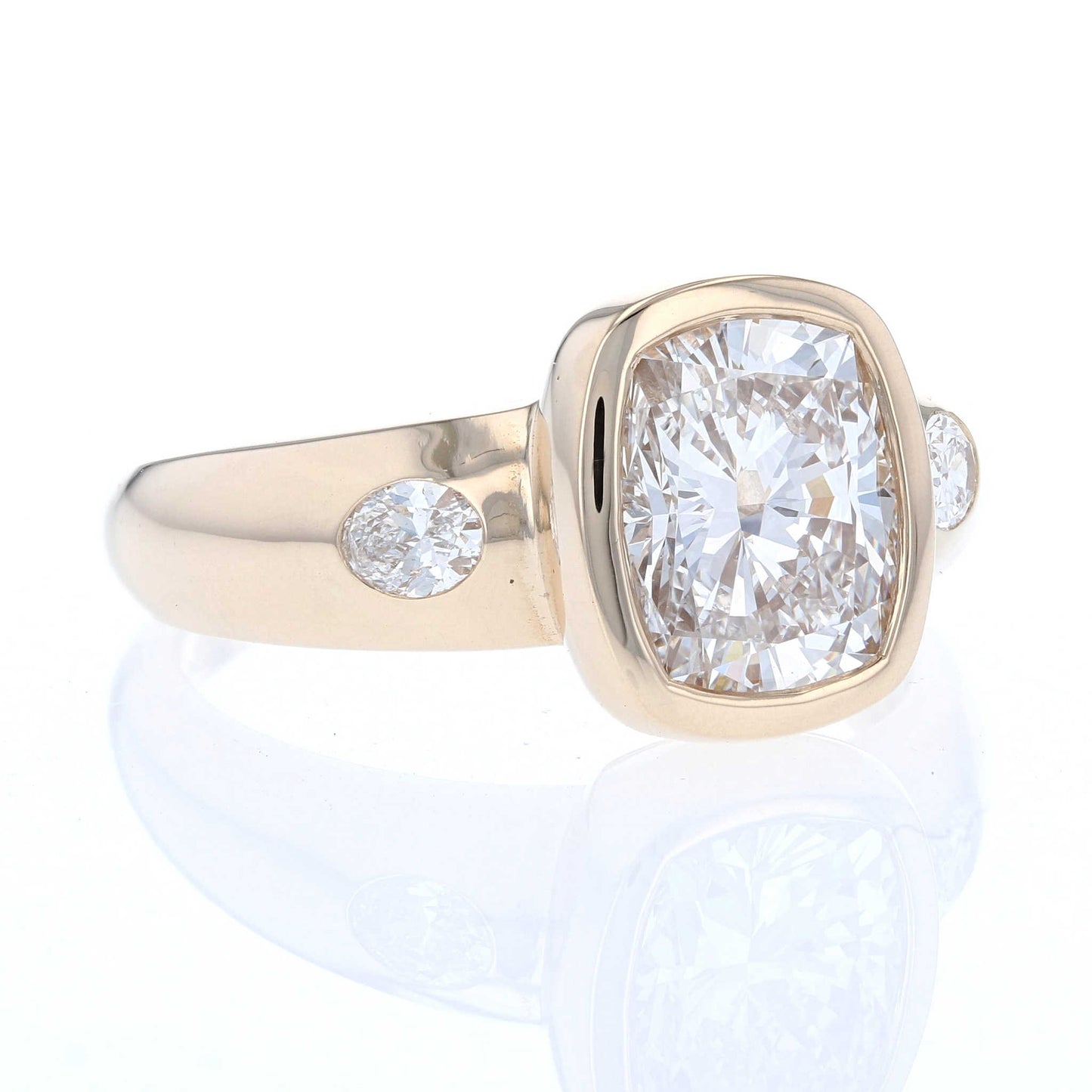 Elongated Cushion Lab Diamond Bezel Engagement Ring