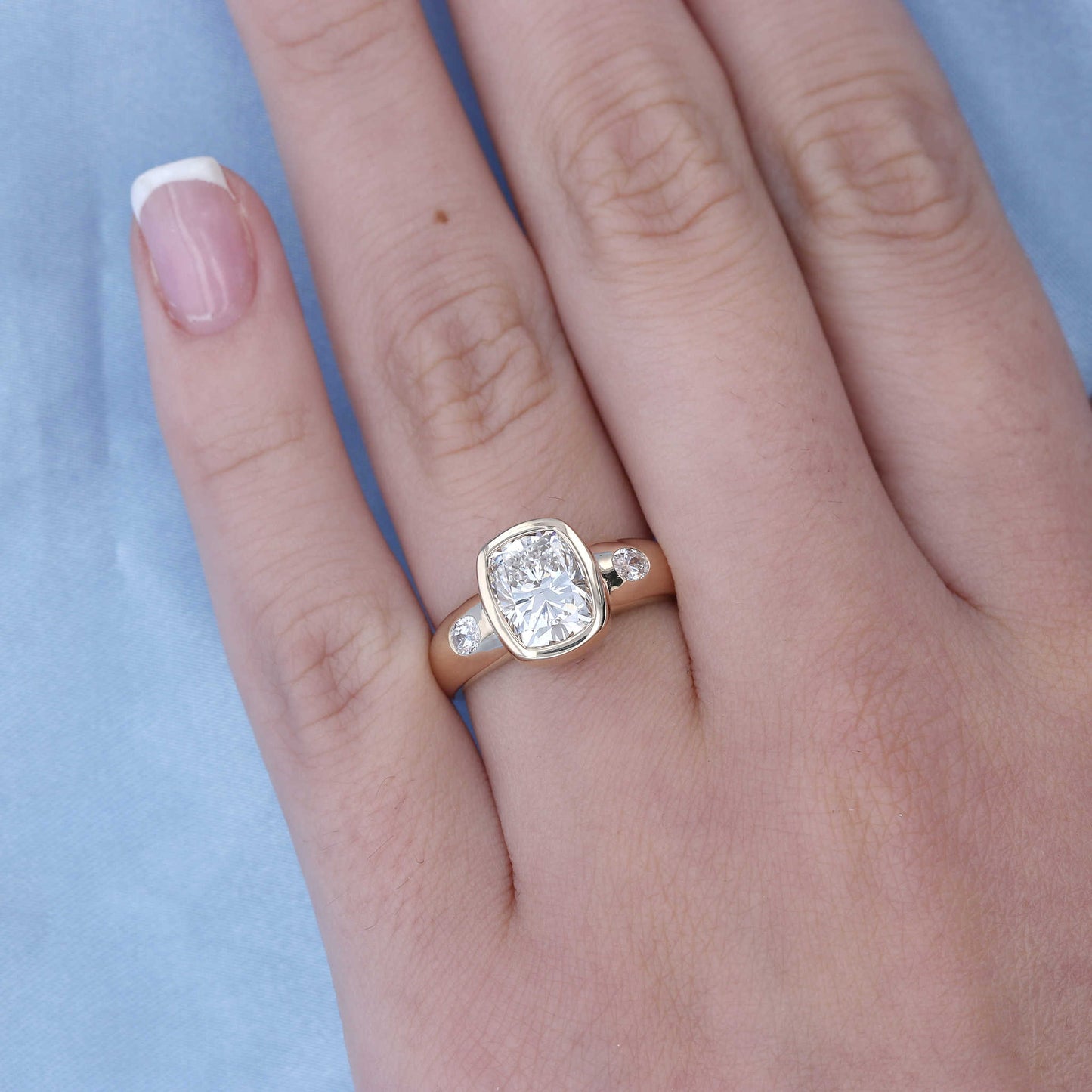 Elongated Cushion Lab Diamond Bezel Engagement Ring