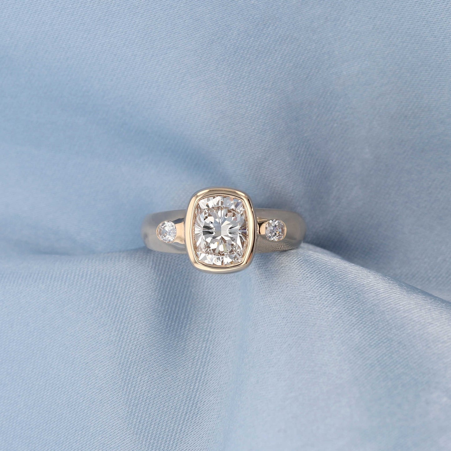 Elongated Cushion Lab Diamond Bezel Engagement Ring