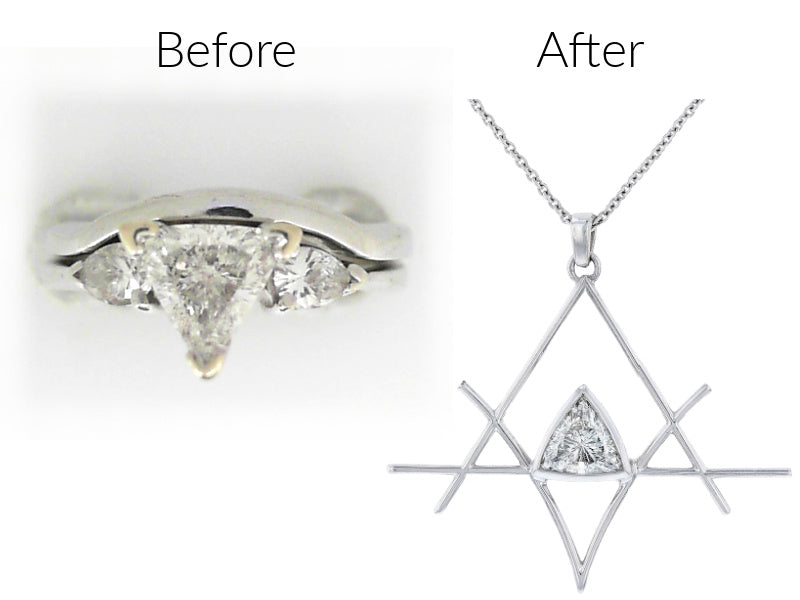 Trillion diamond engagement ring center repurposed into a pendant