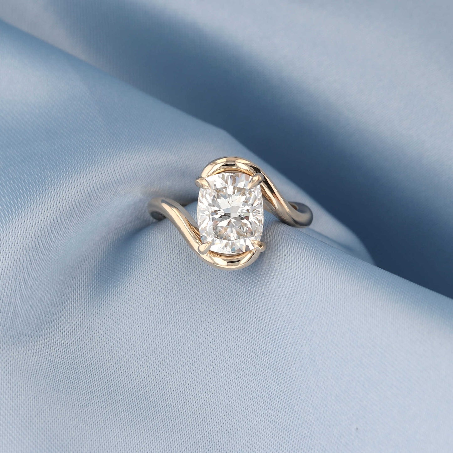Elongated Cushion Bypass Engagement Ring