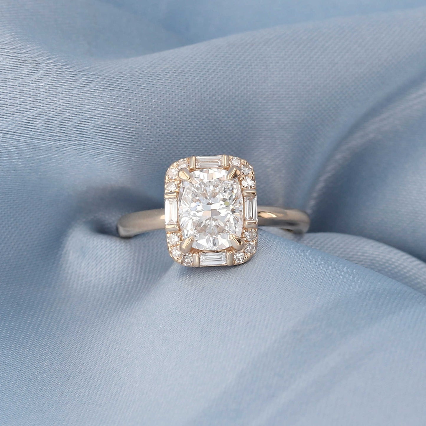 Elongated Cushion Halo Engagement Ring