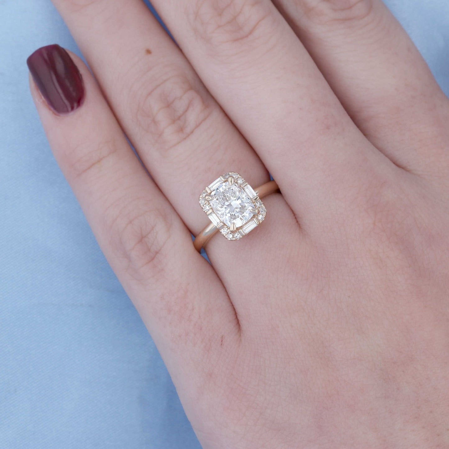 Elongated Cushion Halo Engagement Ring