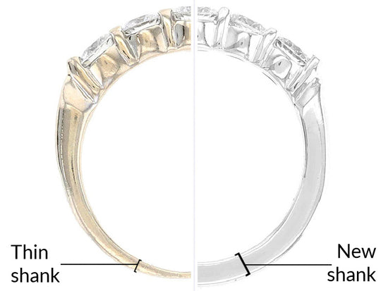 Ring before and after re-shanking repair