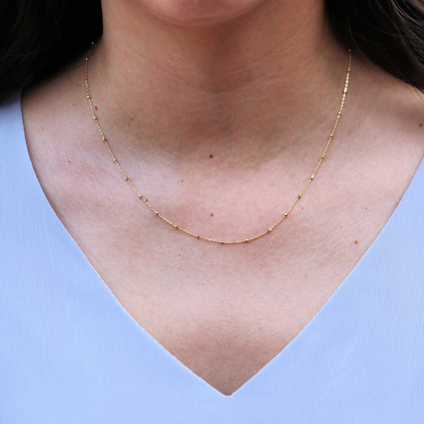Yellow Gold Beaded Chain Necklace