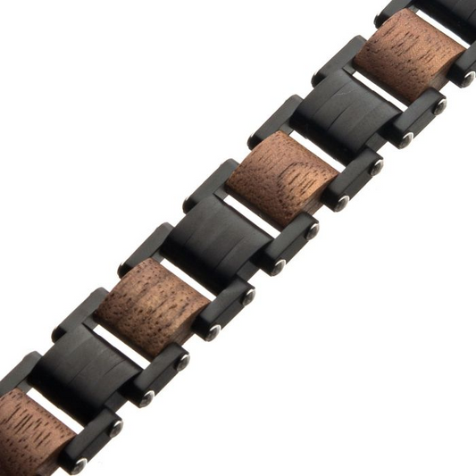 Black Stainless Steel & Walnut Bracelet