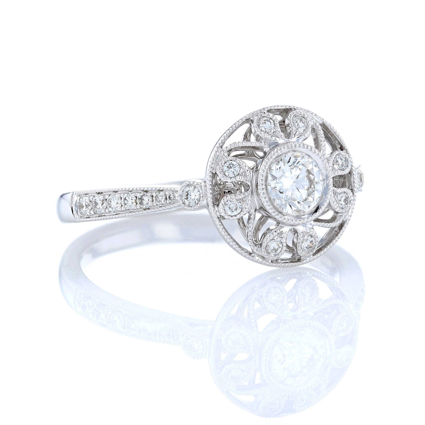 Vintage Swirl Diamond Halo Engagement Ring
