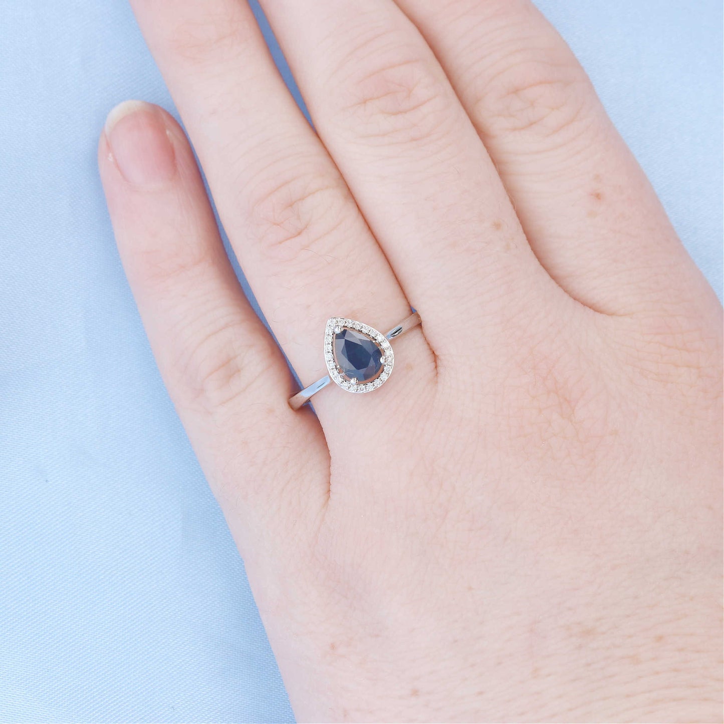 Sapphire & Diamond Pear Halo Ring