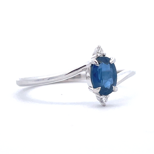 White Gold Oval Sapphire Bypass Ring