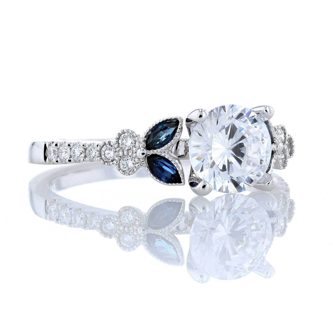 Sapphire & Diamond Floral Engagement Ring