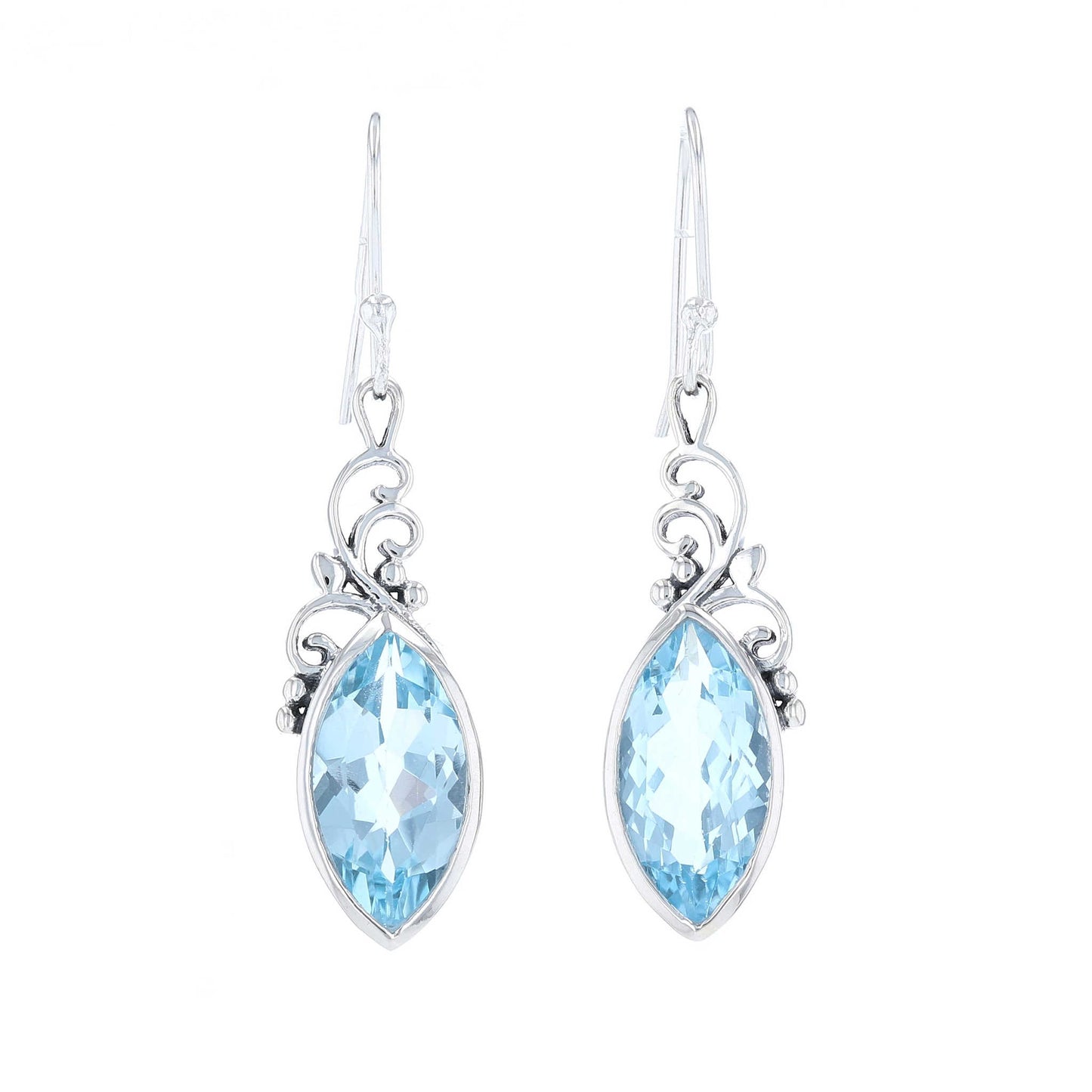 Silver Blue Topaz Filigree Earrings