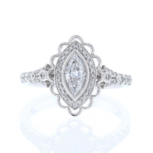 Scallop Halo Marquise Diamond Engagement Ring
