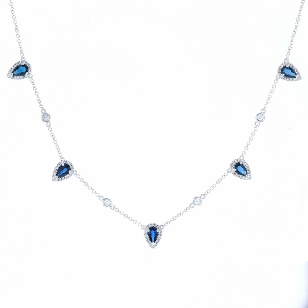 Pear Sapphire Diamond Halo Necklace