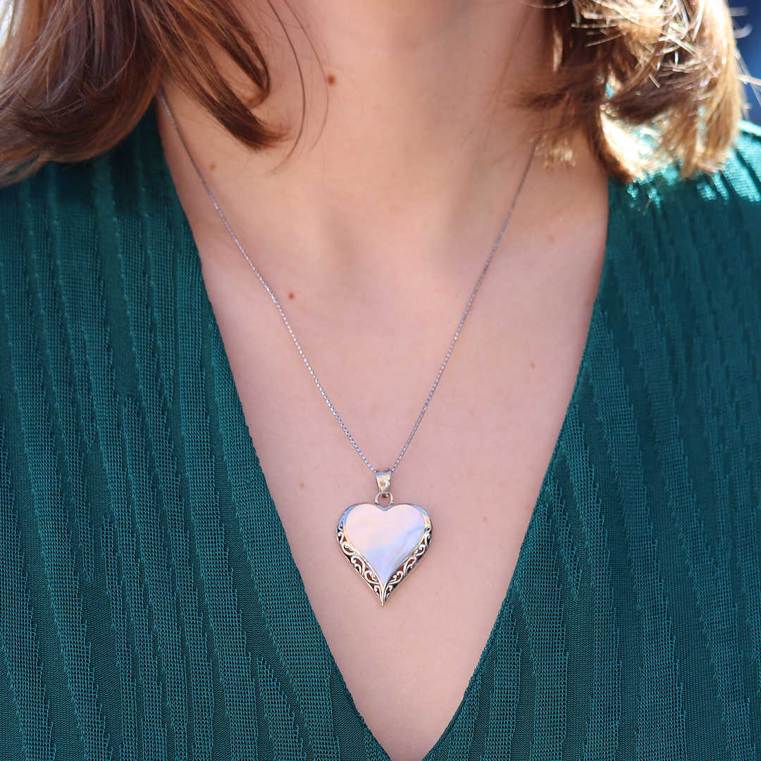 Silver Mother of Pearl Heart Necklace