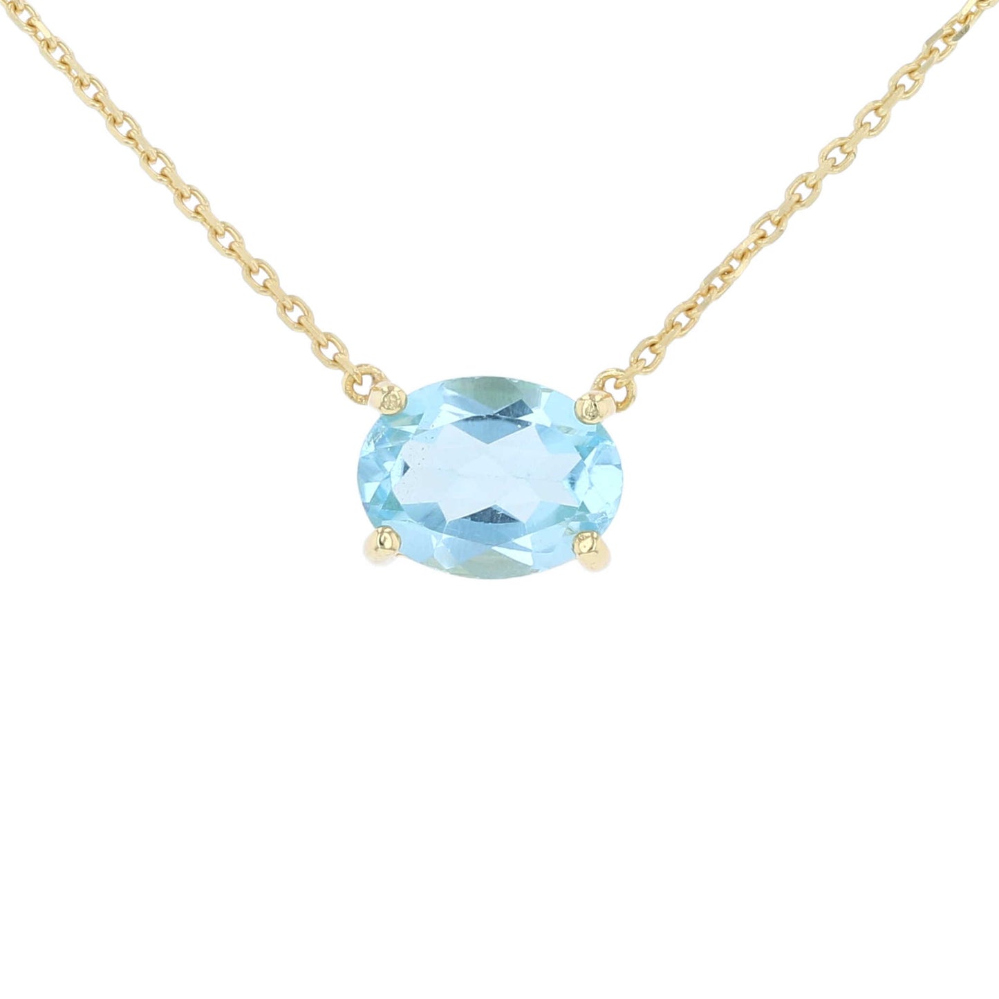 Gold Plated Silver Sky Blue Topaz East West Oval Necklace