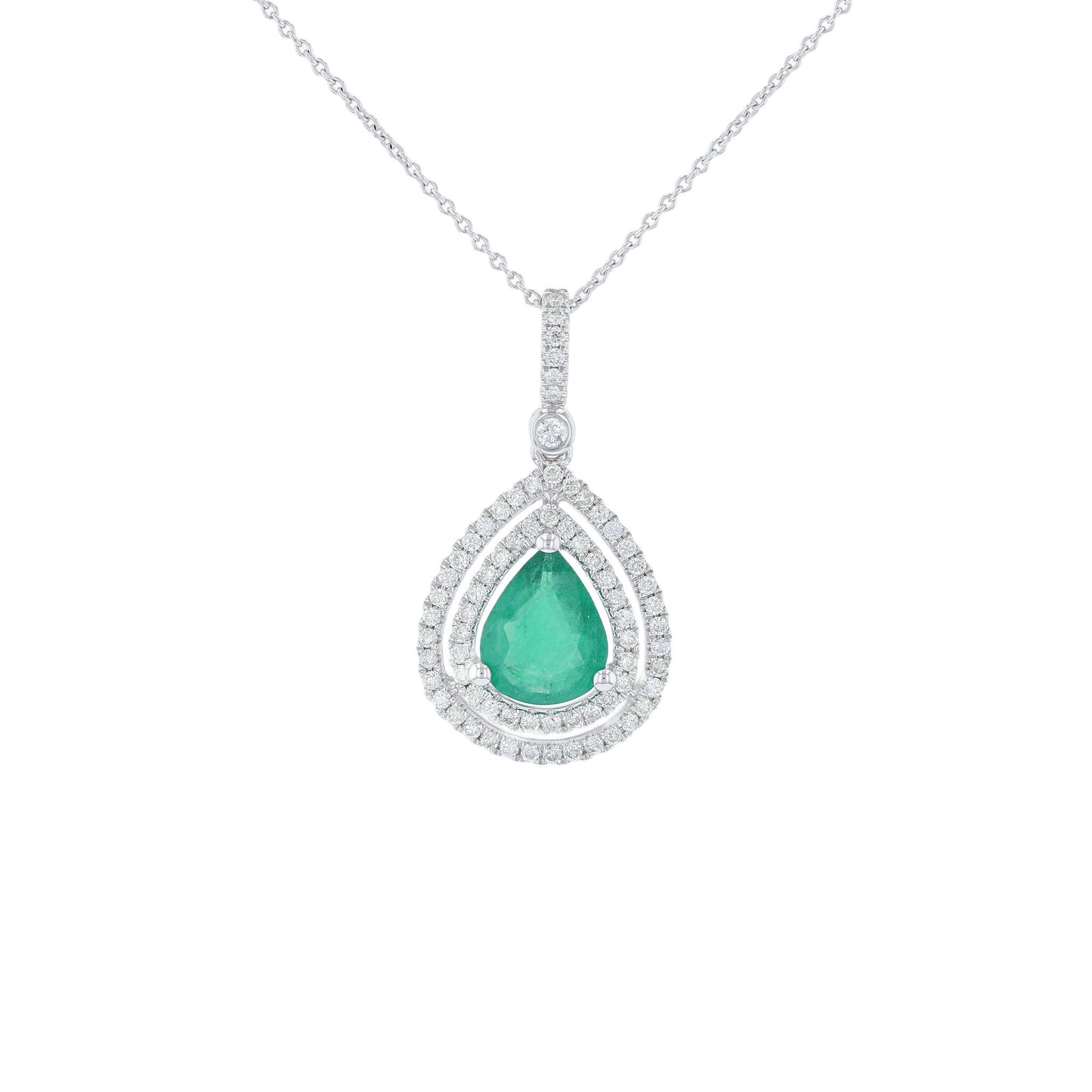 Emerald & Diamond Pear Halo Pendant