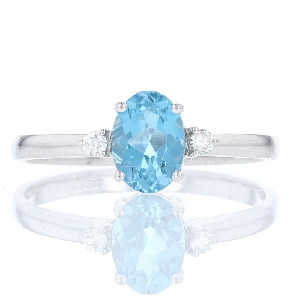 Simple Oval Blue Topaz & Diamond Ring