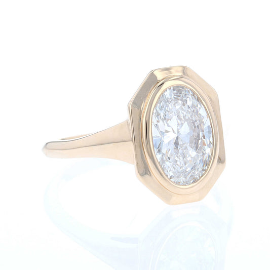 Oval Diamond Halo Bezel Solitaire Ring