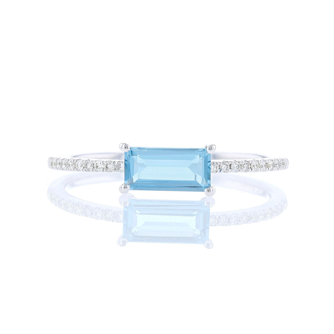 Blue Topaz & Diamond Baguette Ring