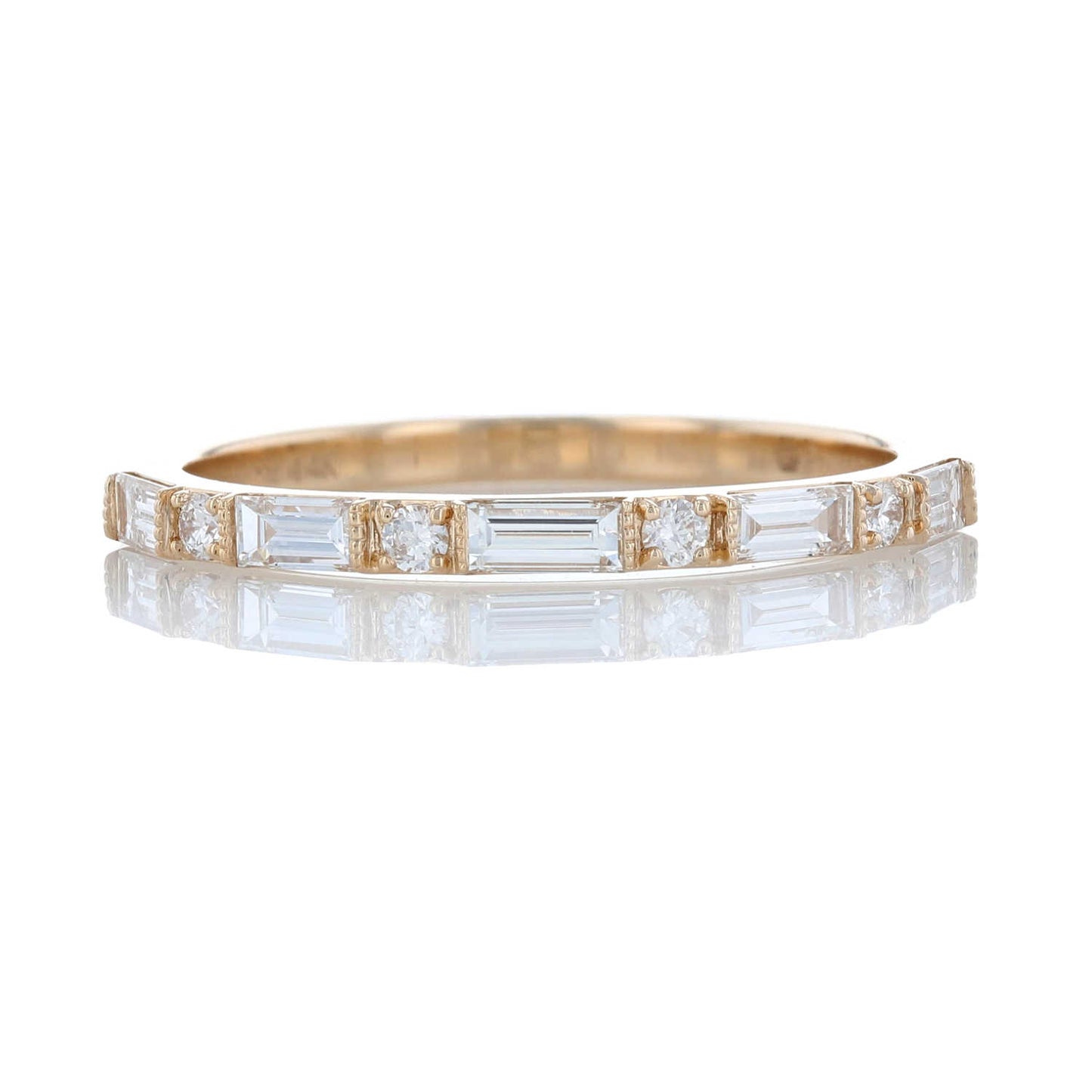 Round & Baguette Yellow Gold Diamond Band