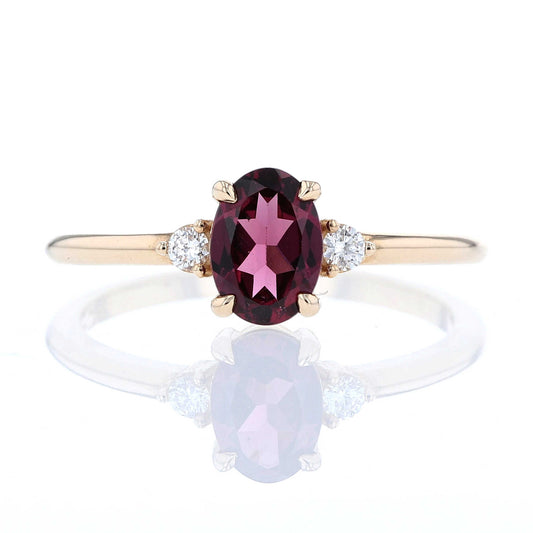 Rhodolite Garnet & Diamond 3 Stone Ring