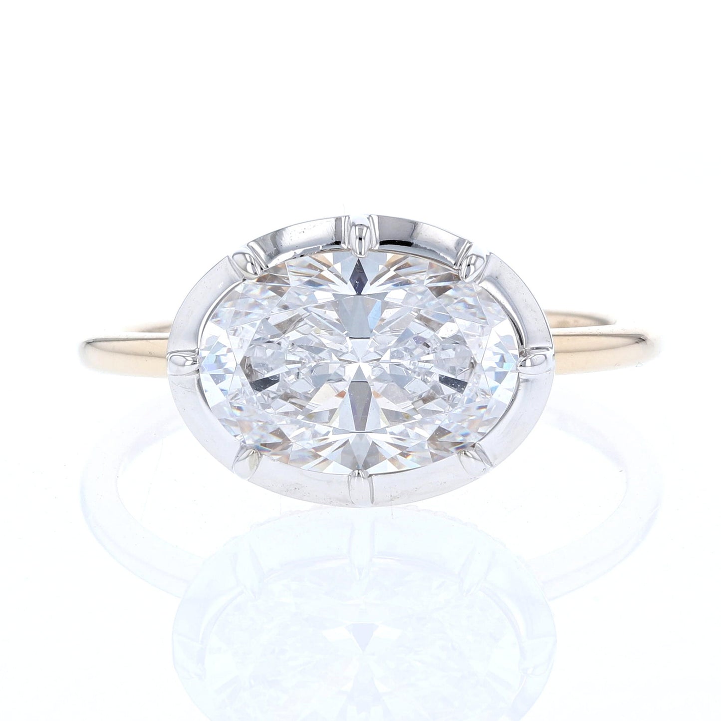 East West Collet Oval Engagement Ring
