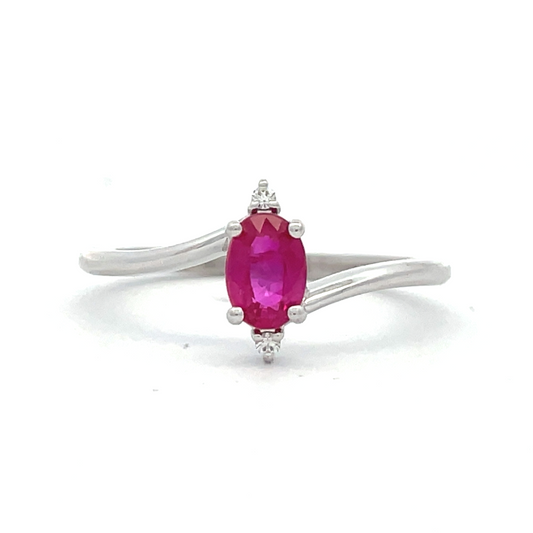 White Gold Oval Ruby Bypass Ring