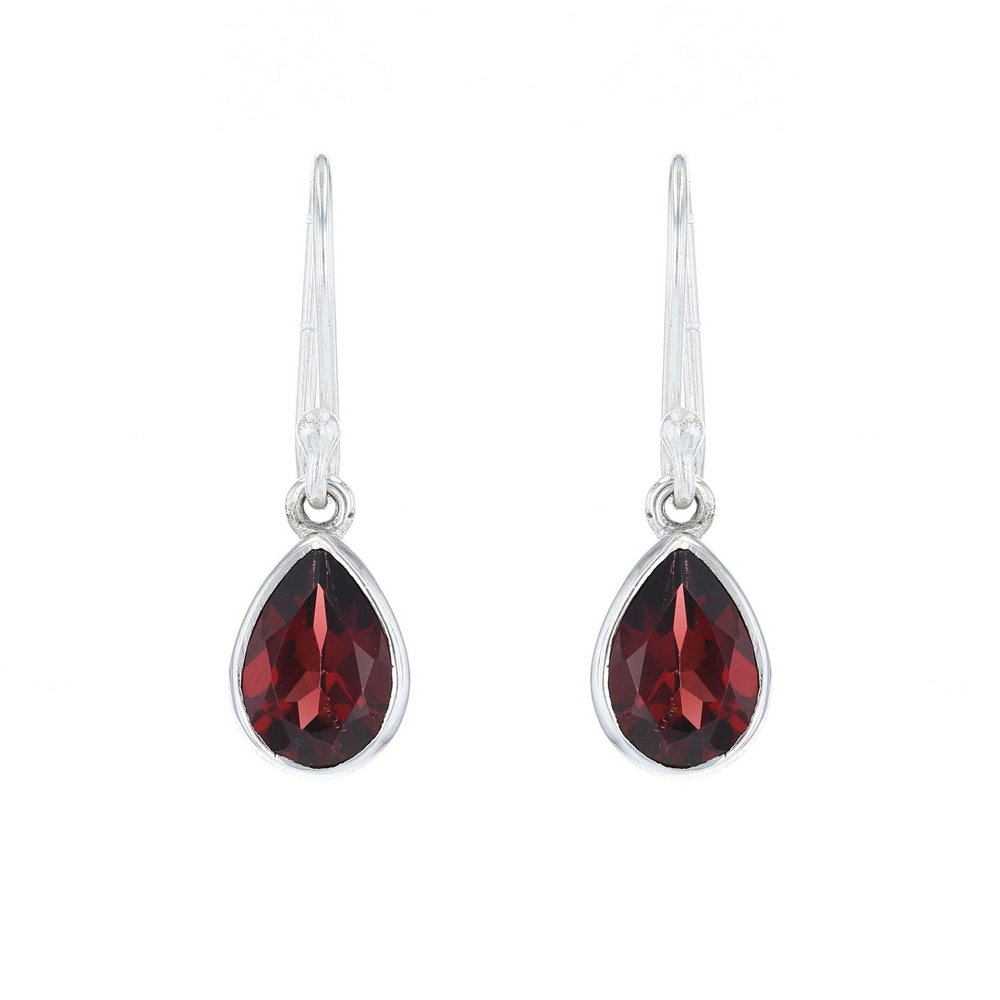Sterling Silver Garnet Pear Earrings