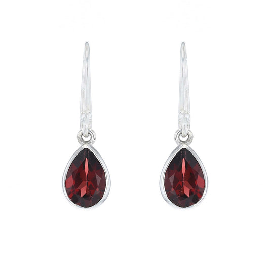 Sterling Silver Garnet Pear Earrings