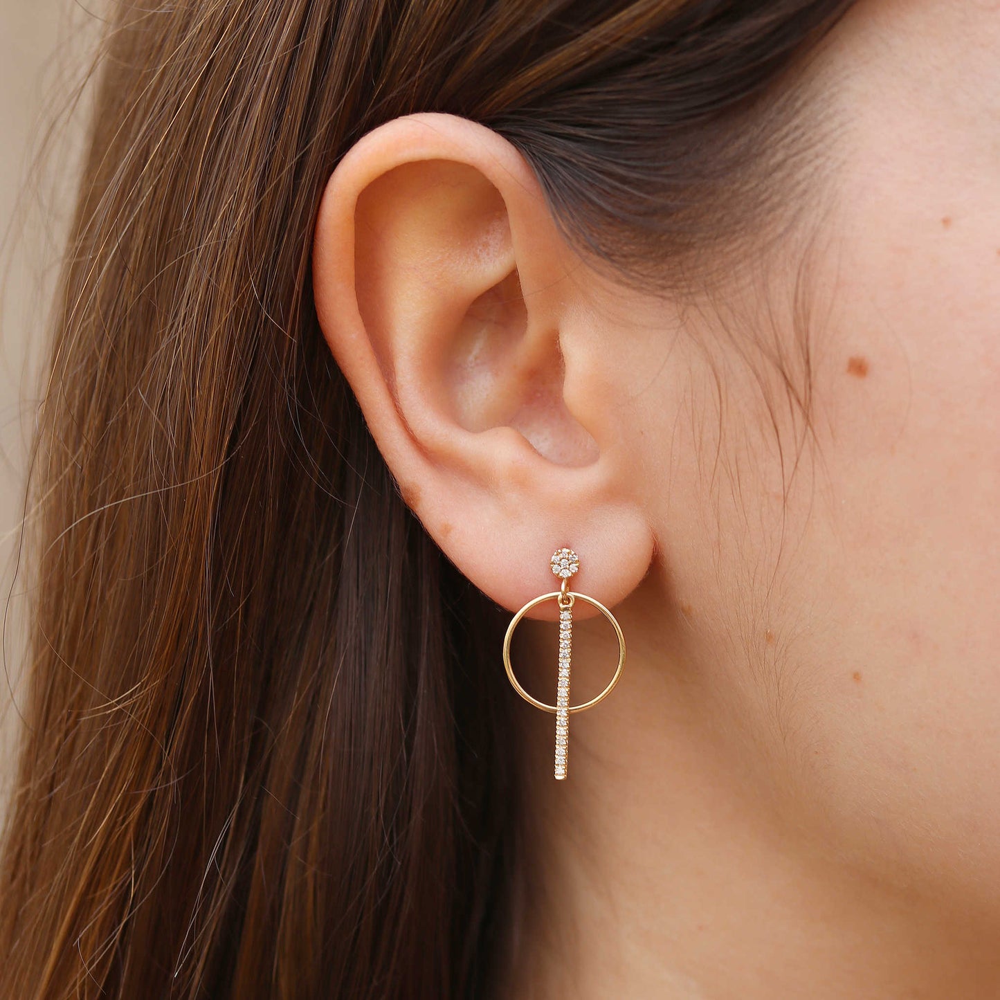Circle Bar Diamond Dangle Earrings