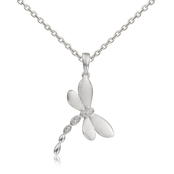 Silver Dragonfly White Topaz Necklace